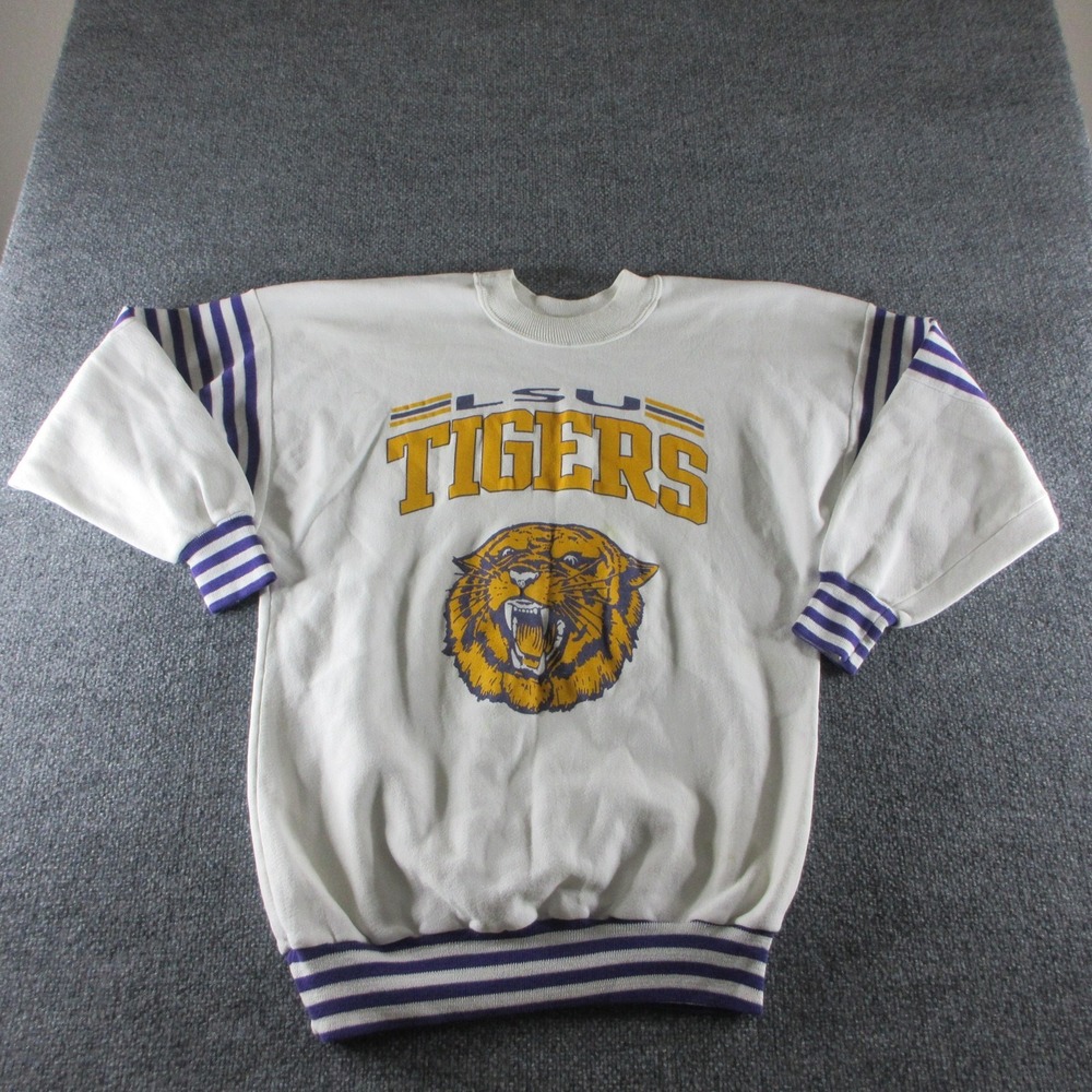 Vintage LSU Tigers Sweatshirt Mens XL White NCAA Football Artex Striped